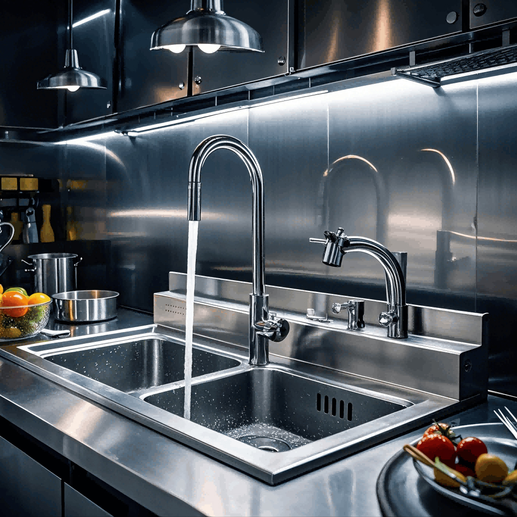 Handmade kitchen sink in commercial application