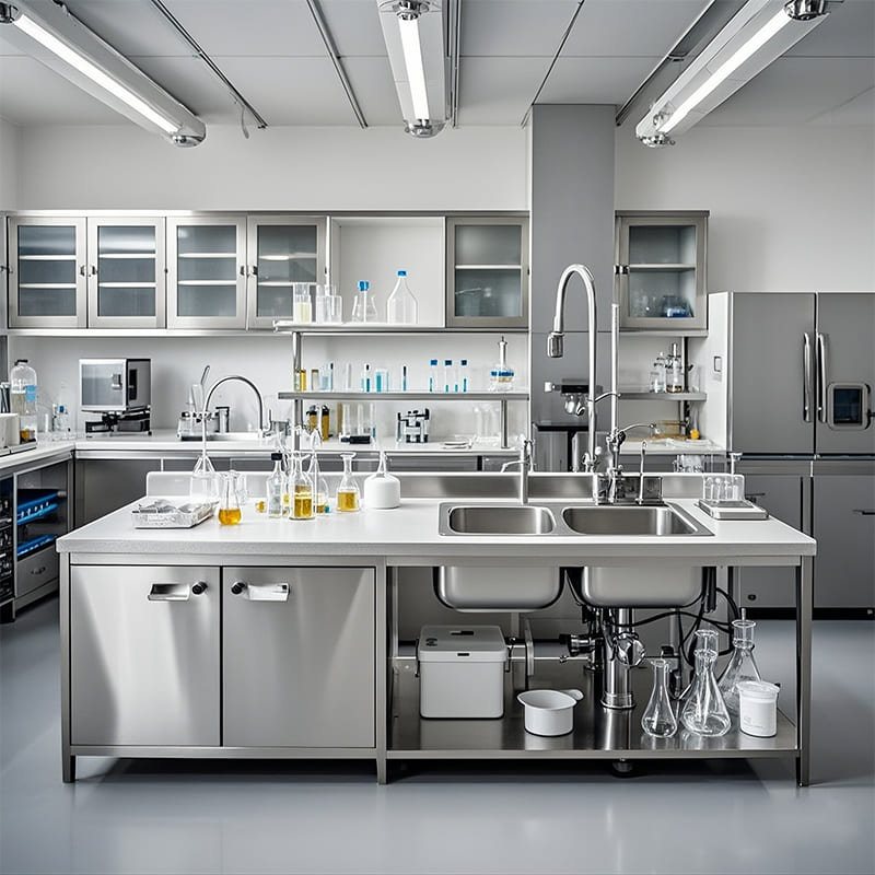 Stainless steel kitchen sink in lab